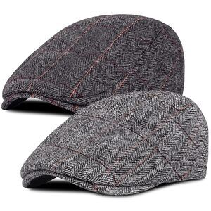 Senker 2 Pack Men's Classic Herringbone Tweed Wool Blend Flat Cap Ivy Gatsby